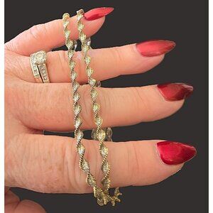 Vintage 925 Silver Two Tone Twisted Herringbone Necklace 18" Chain 8g